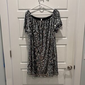 Xhilaration Silver Sequin Short Sleeve Party Dress